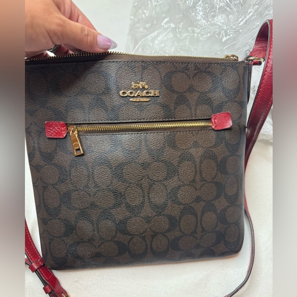 Coach Handbags - Coach Signature Brown and Red Crossbody Bag